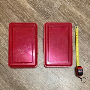 2 Red Plastic Storage Containers pen or pencils